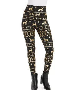 Tipsy Elves Black and Gold Fair Isle High Waisted Leggings Clearance