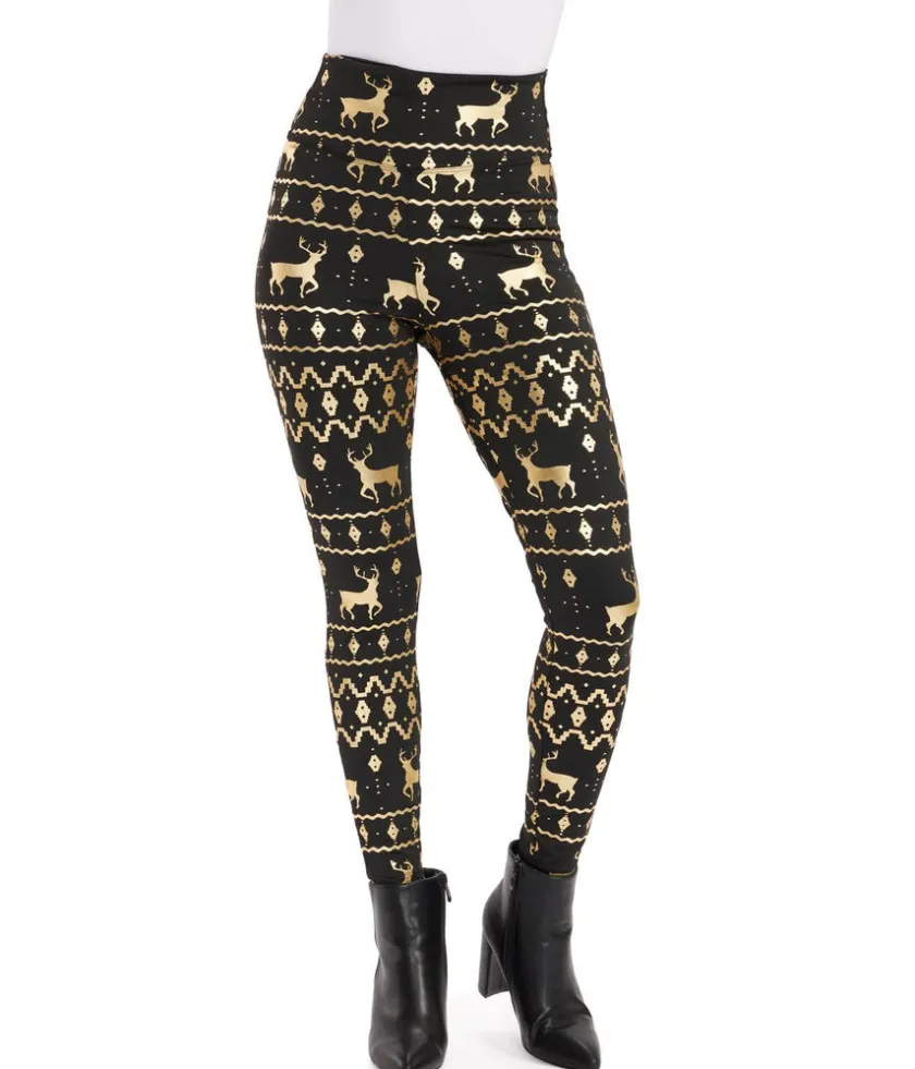 Tipsy Elves Black and Gold Fair Isle High Waisted Leggings Clearance