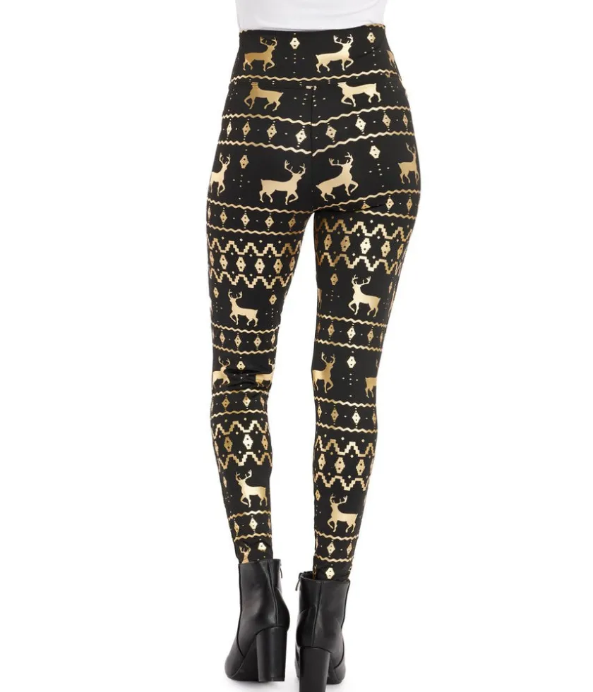 Tipsy Elves Black and Gold Fair Isle High Waisted Leggings Clearance
