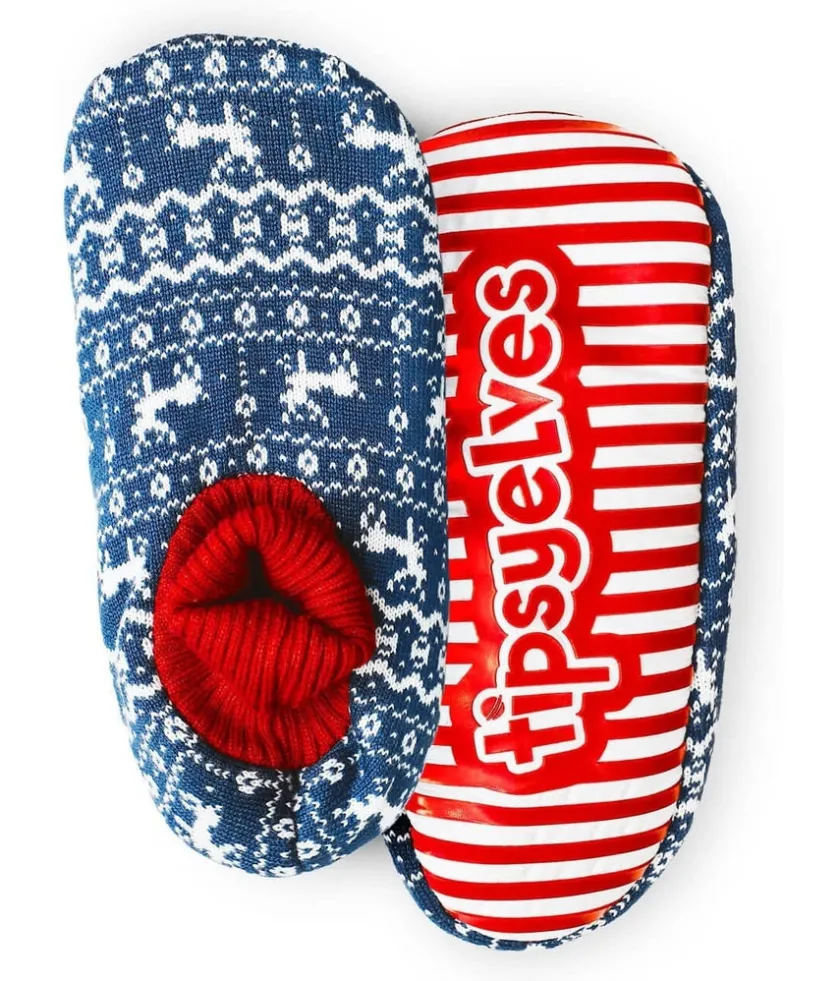 Tipsy Elves Blue Reindeer Slipper Socks