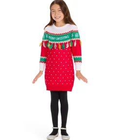 Tipsy Elves Girl's Merry Christmas Tassel Sweater Dress