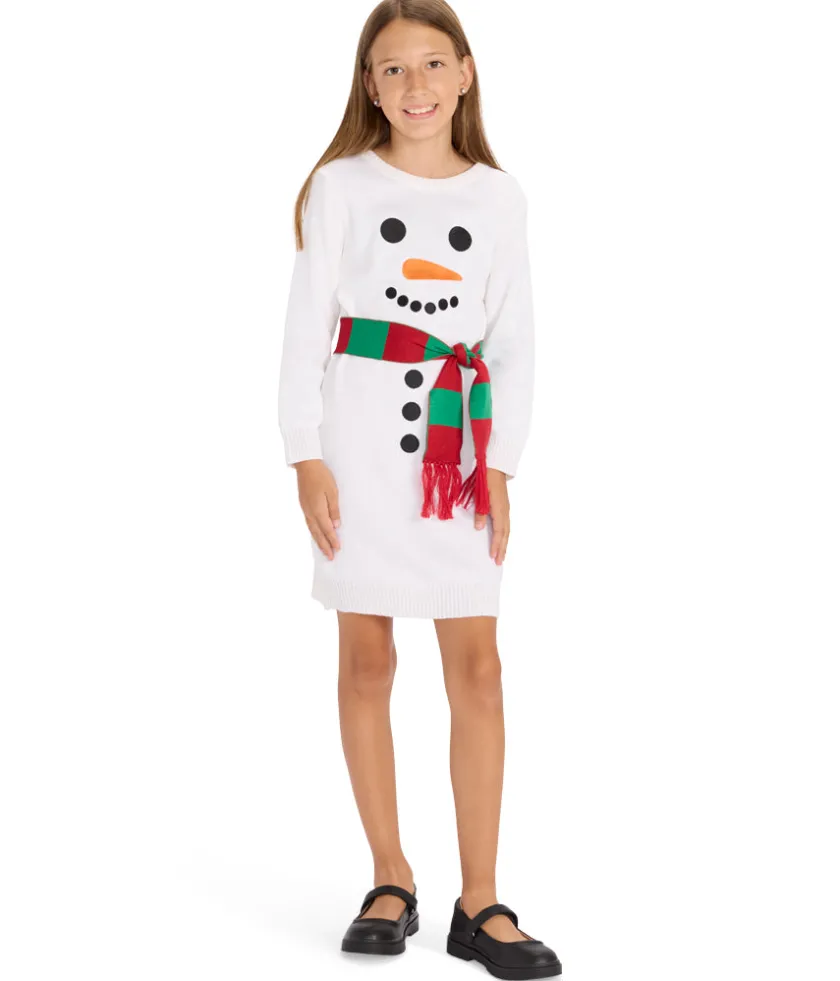 Tipsy Elves Girl's Snowman Scarf Sweater Dress Best