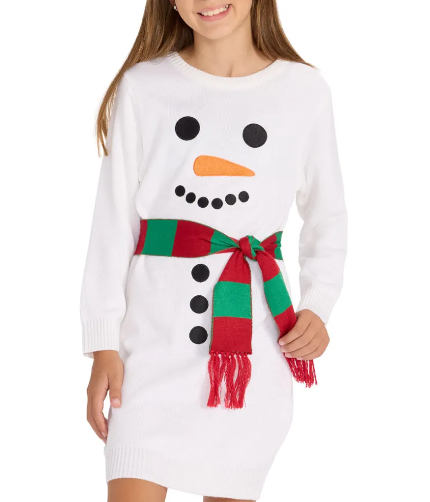 Tipsy Elves Girl's Snowman Scarf Sweater Dress Best