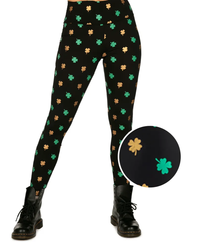Tipsy Elves Gold Foil Clover High Waisted Leggings Sale