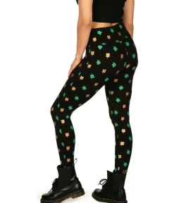 Tipsy Elves Gold Foil Clover High Waisted Leggings Sale