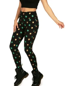 Tipsy Elves Gold Foil Clover High Waisted Leggings Sale