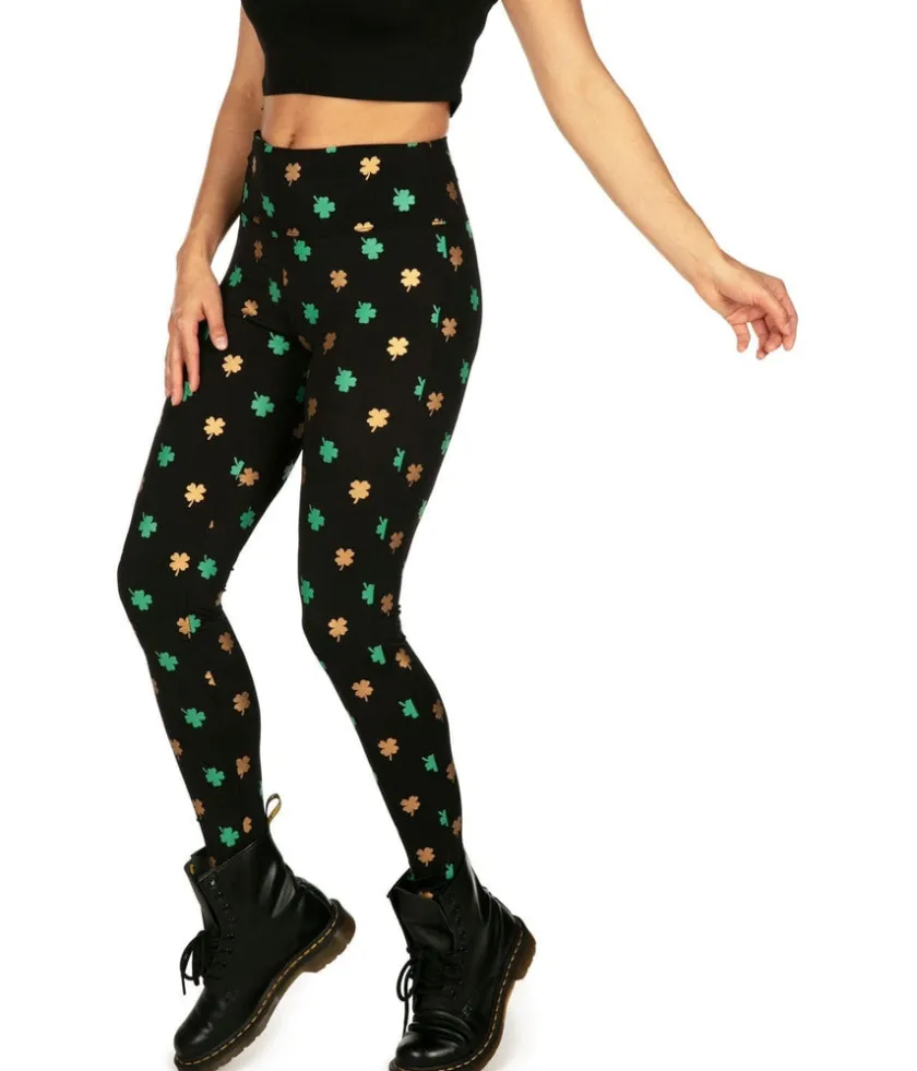 Tipsy Elves Gold Foil Clover High Waisted Leggings Sale