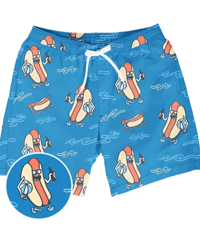 Tipsy Elves Hot Dog Diver Stretch Swim Trunks - 7.5" Inseam