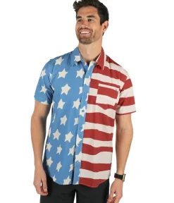 Tipsy Elves Men's 50/50 Flag Button Down Shirt Best