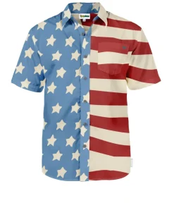 Tipsy Elves Men's 50/50 Flag Button Down Shirt Best