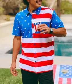 Tipsy Elves Men's American Flag Button Down Shirt Best