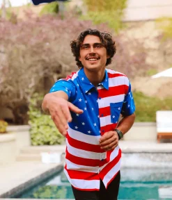 Tipsy Elves Men's American Flag Button Down Shirt Best