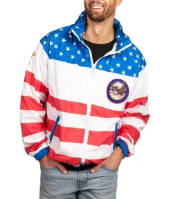 Tipsy Elves Men's American Flag Windbreaker Jacket Outlet