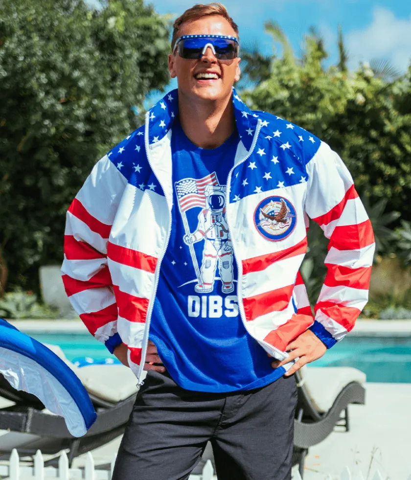 Tipsy Elves Men's American Flag Windbreaker Jacket Outlet