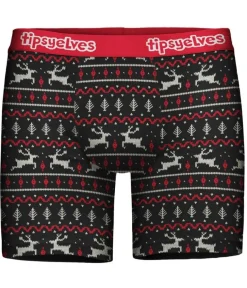 Tipsy Elves Men's Black and Red Fair Isle Boxer Briefs Outlet