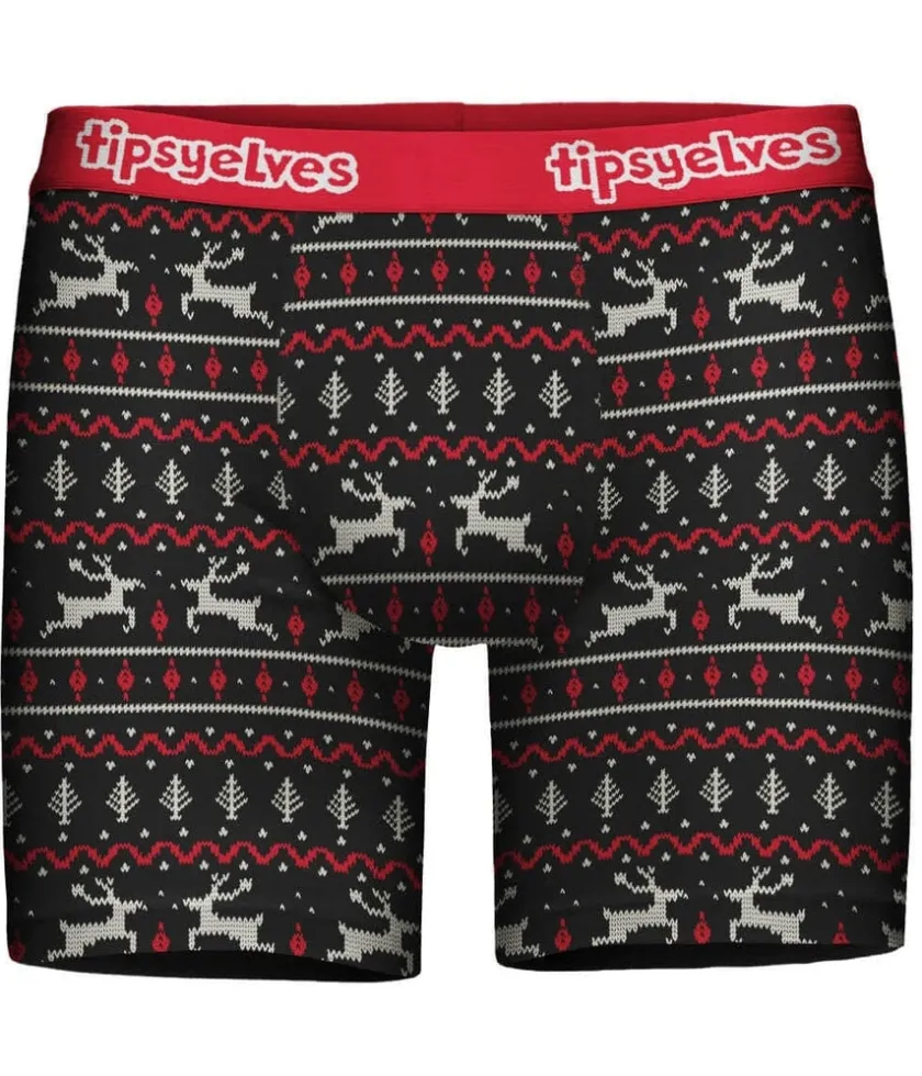 Tipsy Elves Men's Black and Red Fair Isle Boxer Briefs Outlet