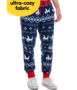 Tipsy Elves Men's Blue Reindeer Climax Jogger Sweatpants