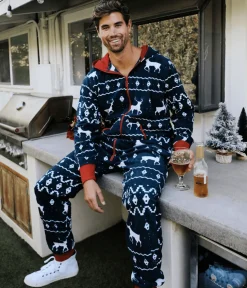 Tipsy Elves Men's Blue Reindeer Jumpsuit Outlet