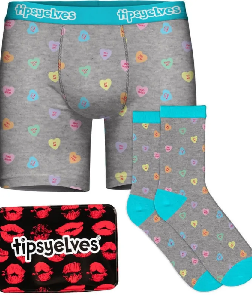 Tipsy Elves Men's Candy Hearts Boxers & Socks Gift Set Best