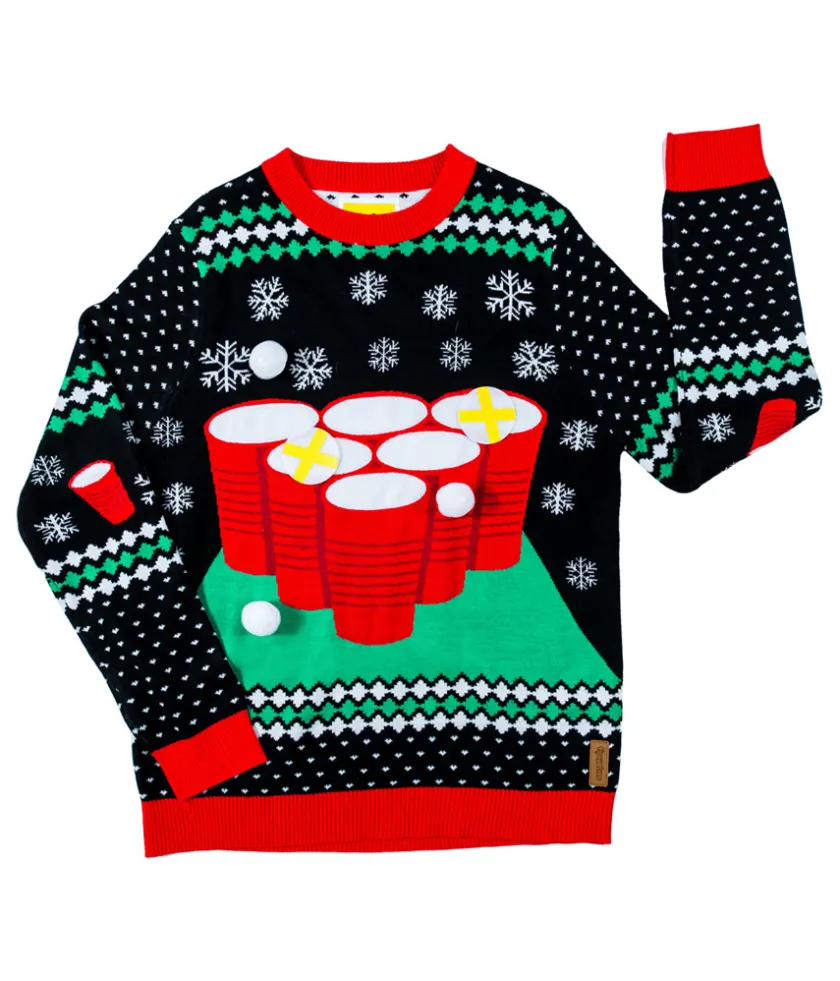 Tipsy Elves Men's Cheer Pong Game Ugly Christmas Sweater Online