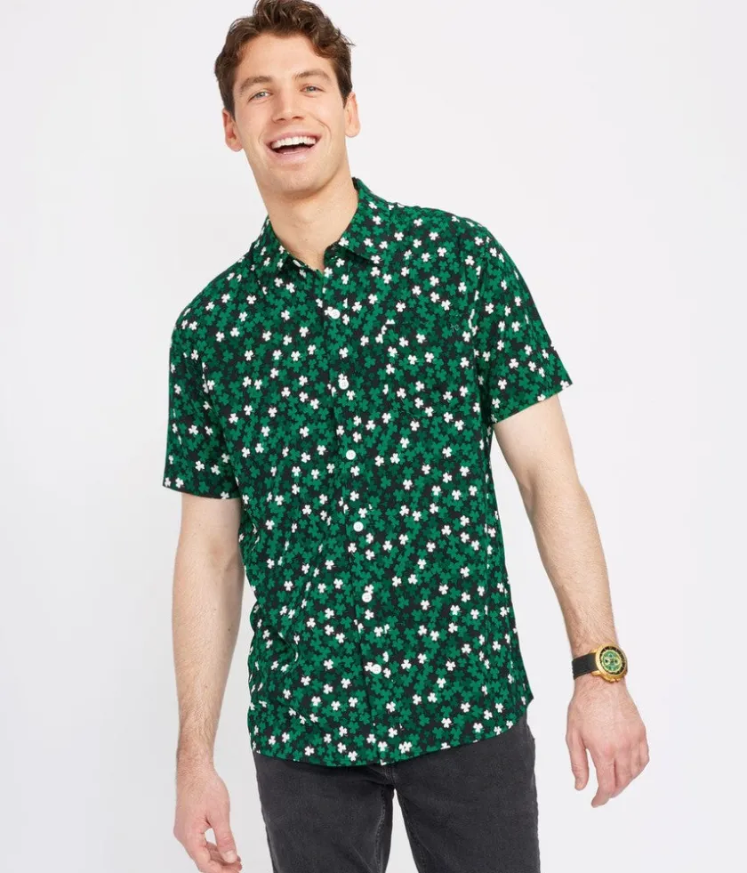Tipsy Elves Men's Clover Confetti Button Down Shirt Best