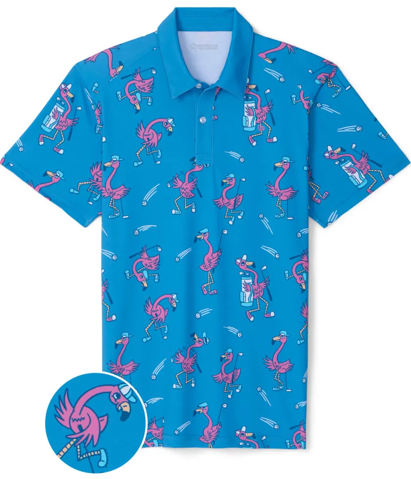 Tipsy Elves Men's Flamingo Fiasco Golf Polo
