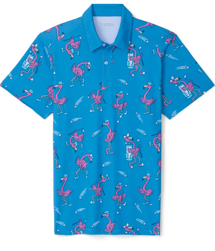 Tipsy Elves Men's Flamingo Fiasco Golf Polo