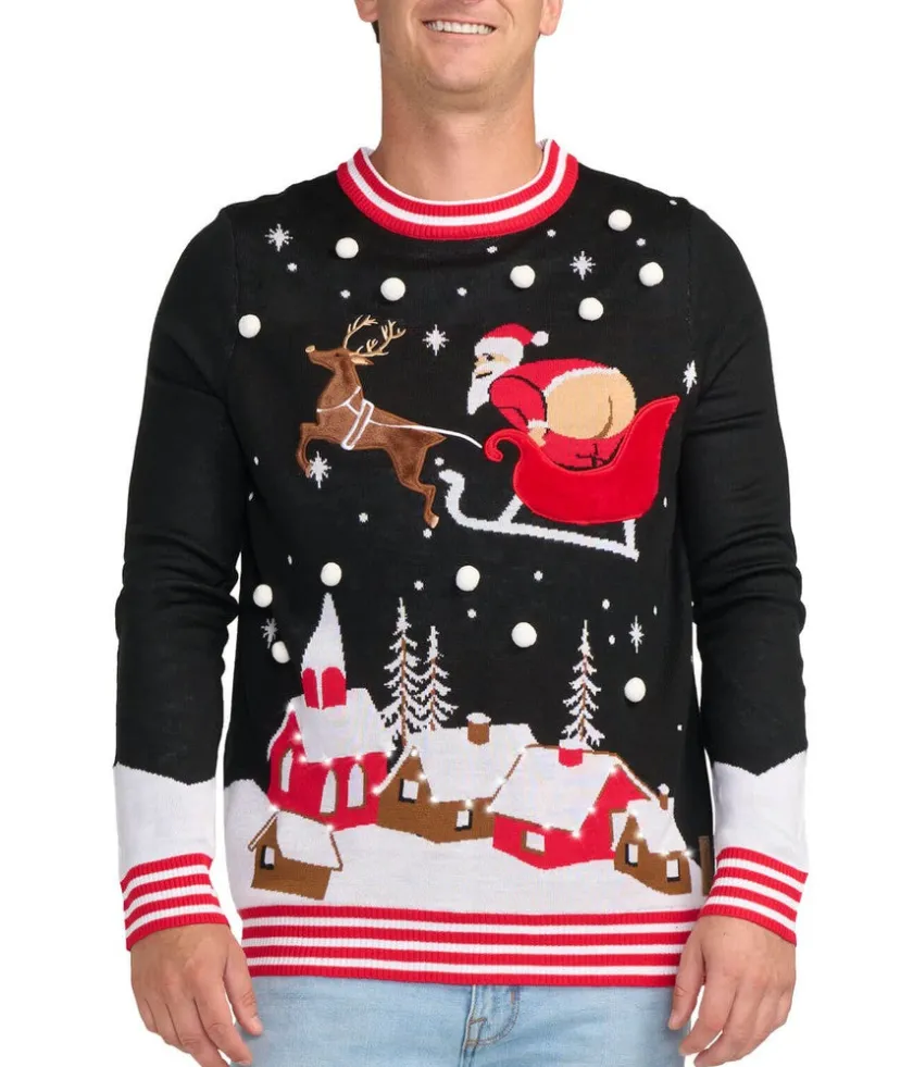Tipsy Elves Men's Full Moon Santa Light Up Ugly Christmas Sweater Sale