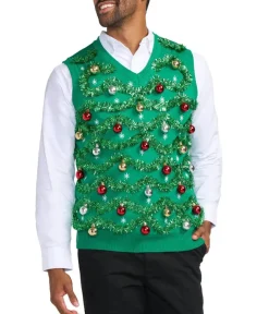 Tipsy Elves Men's Gaudy Garland Ugly Christmas Sweater Vest Clearance