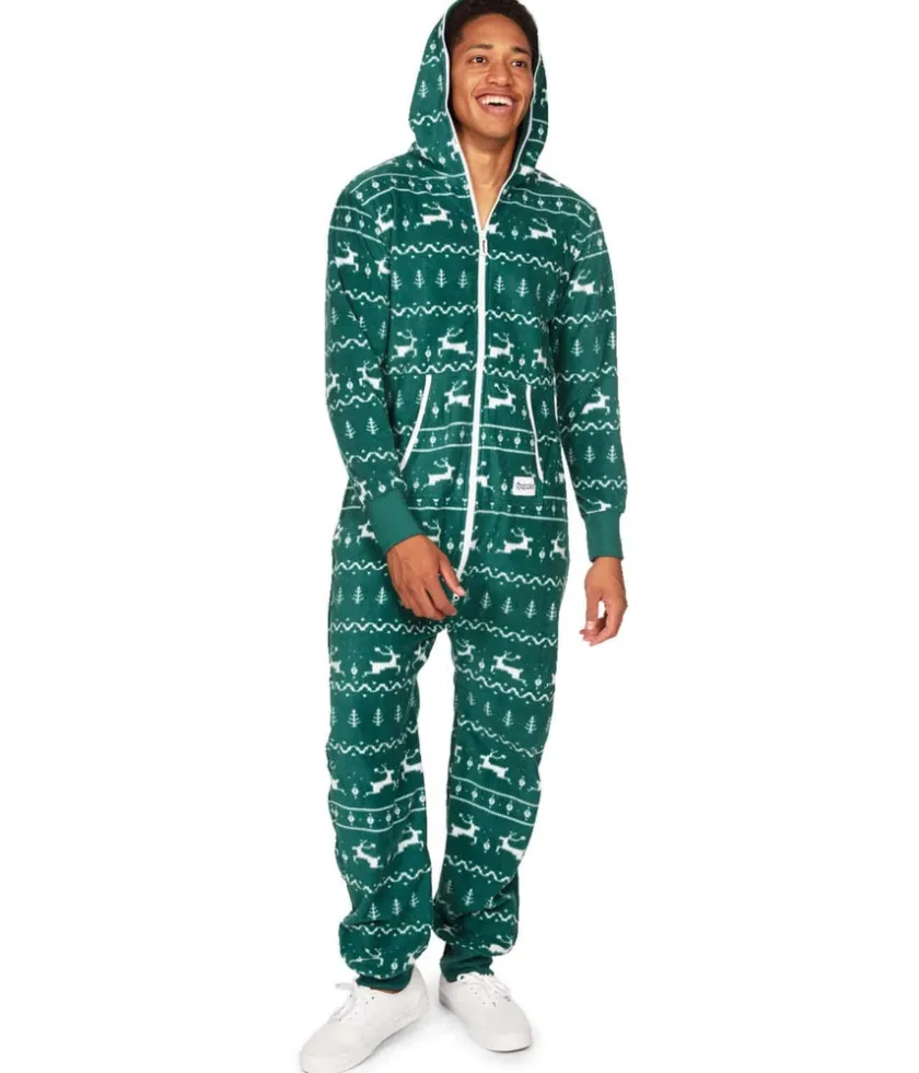 Tipsy Elves Men's Green Fair Isle Jumpsuit Hot
