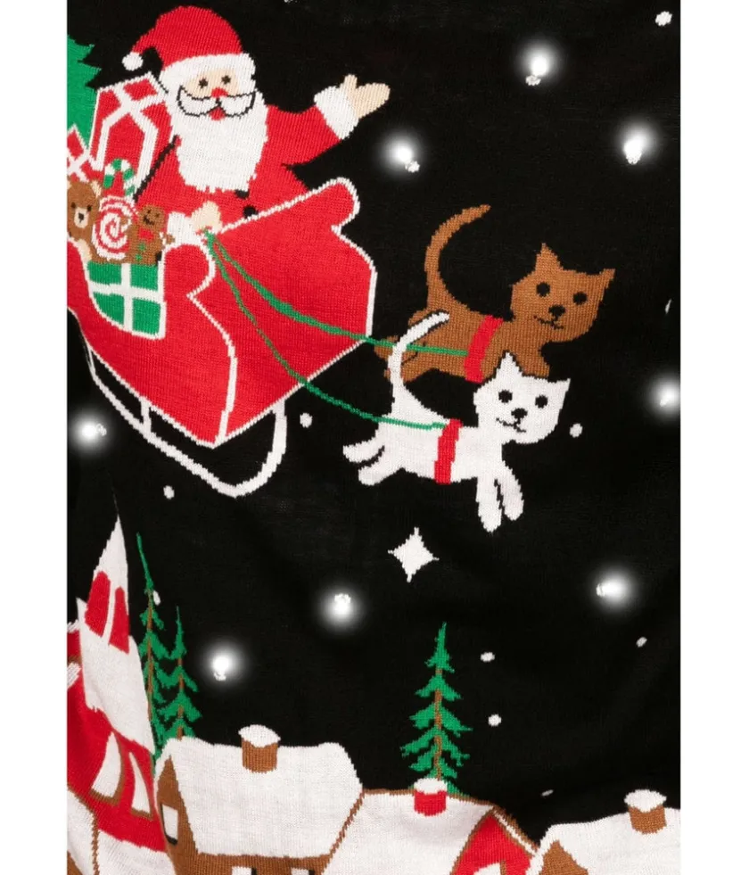 Tipsy Elves Men's Meowy Christmas Sleigh Light Up Ugly Christmas Sweater Discount