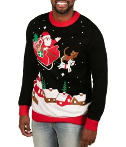 Tipsy Elves Men's Meowy Christmas Sleigh Light Up Ugly Christmas Sweater Discount