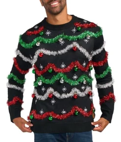 Tipsy Elves Men's Midnight Garland Light Up Ugly Christmas Sweater Sale