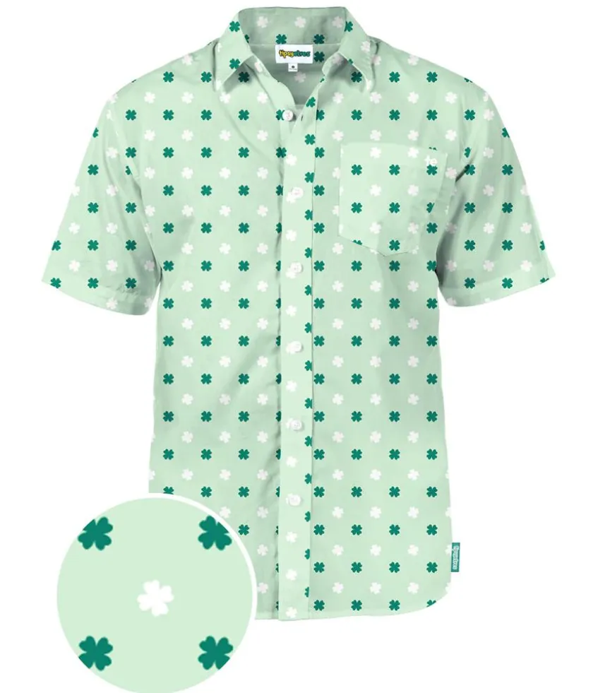 Tipsy Elves Men's Mint Clover Button Down Shirt New