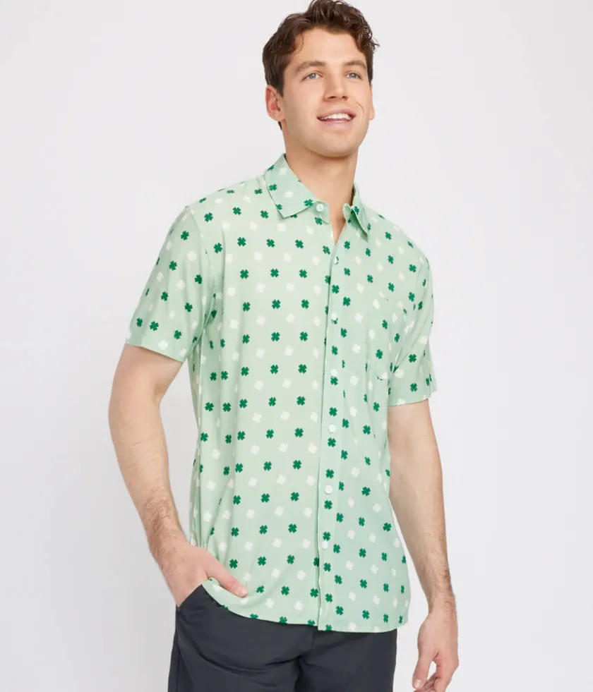 Tipsy Elves Men's Mint Clover Button Down Shirt New