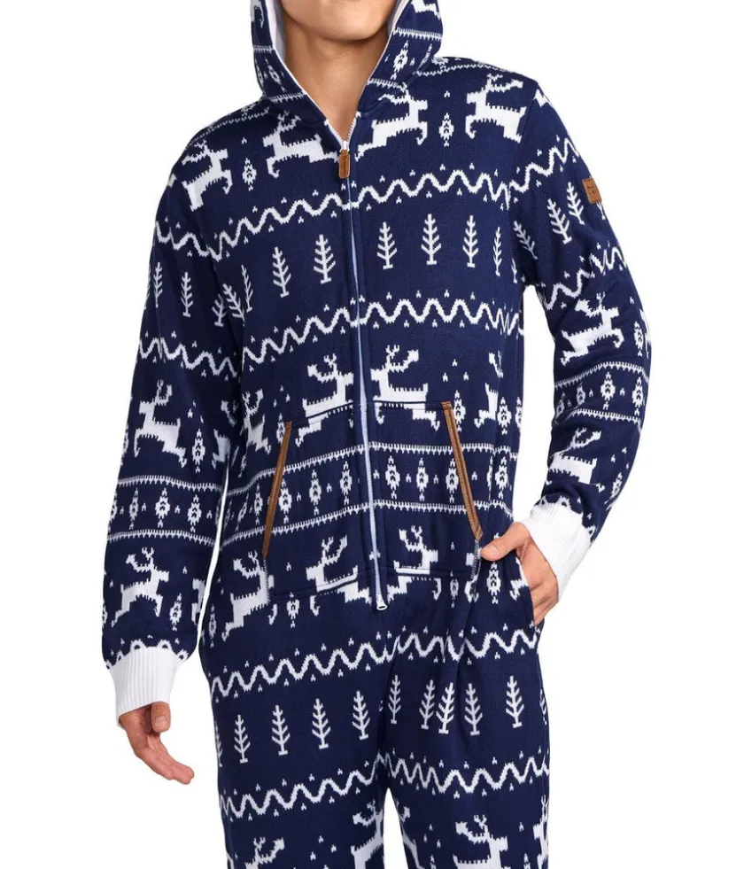 Tipsy Elves Men's Navy Fair Isle Knit Jumpsuit New