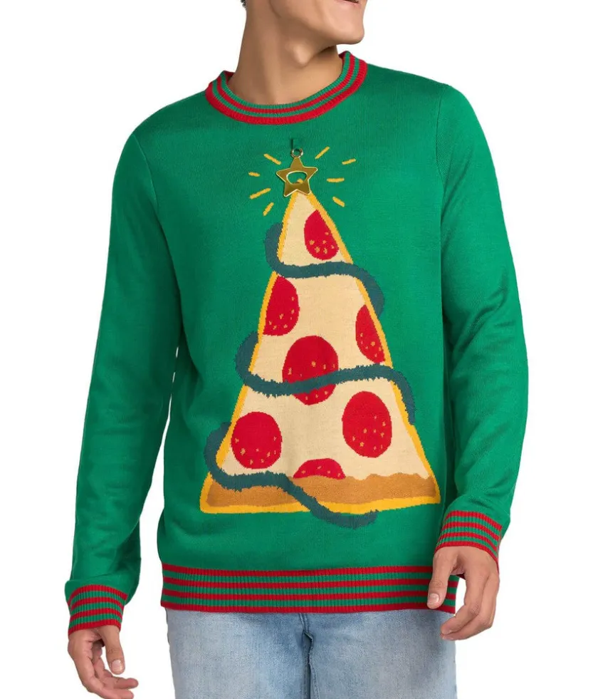 Tipsy Elves Men's Pizza Tree Ugly Christmas Sweater Sale