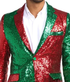 Tipsy Elves Men's Red and Green Sequin Blazer Best