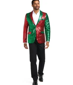 Tipsy Elves Men's Red and Green Sequin Blazer Best