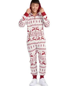 Tipsy Elves Men's Red and White Fair Isle Knit Jumpsuit New