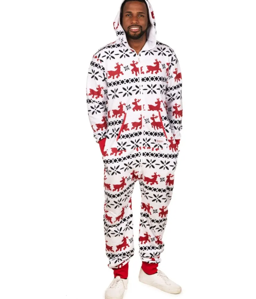 Tipsy Elves Men's Red and White Reindeer Jumpsuit