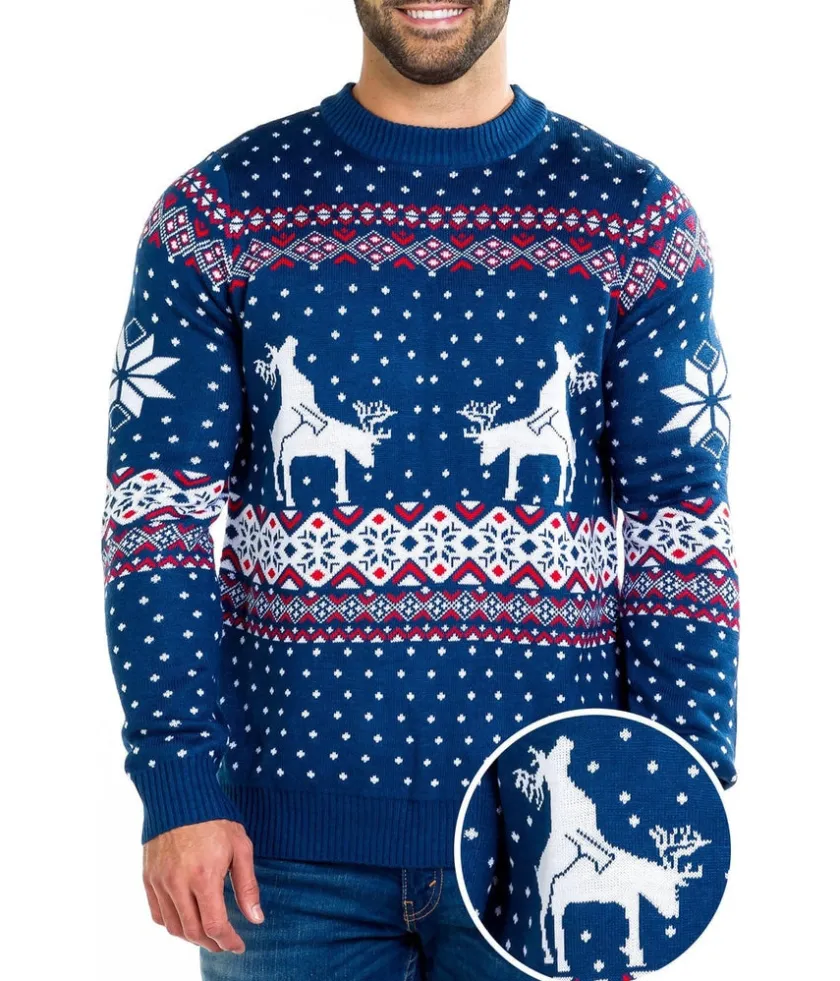 Tipsy Elves Men's Reindeer Climax Ugly Christmas Sweater Hot