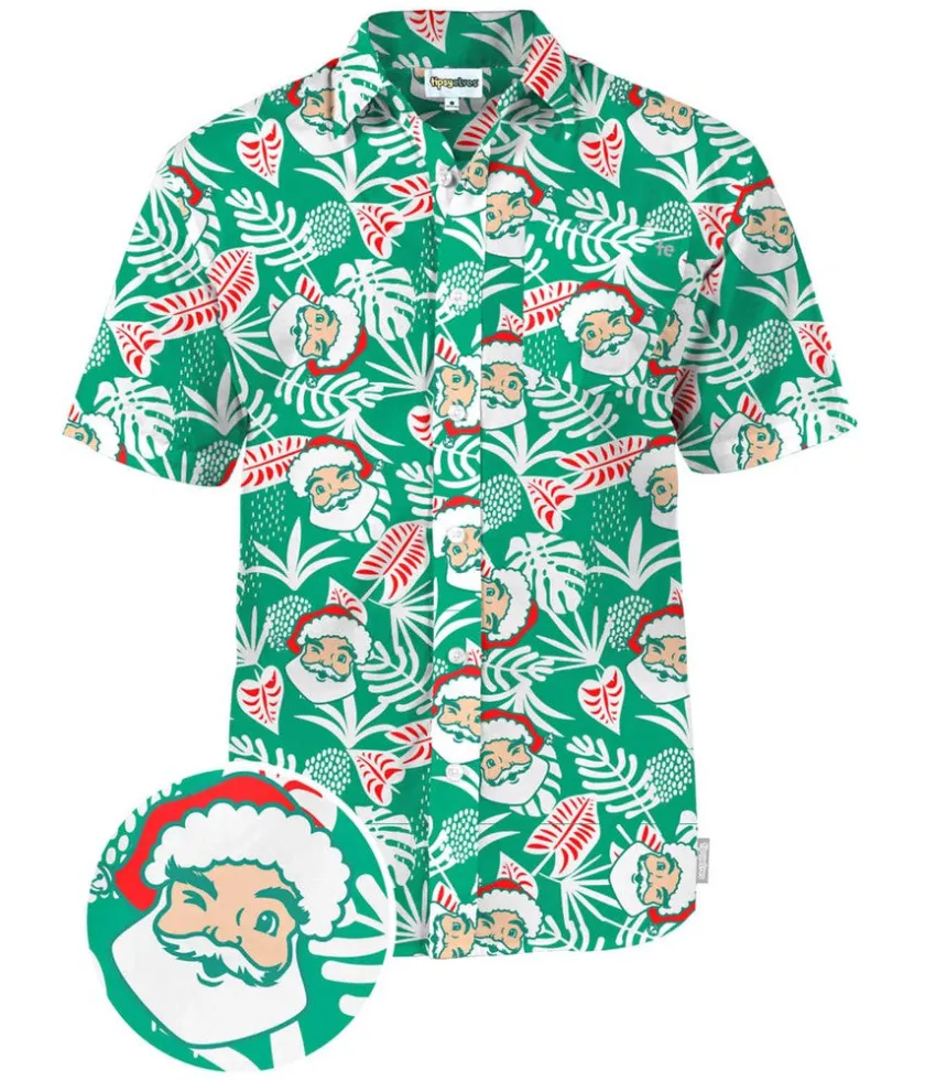 Tipsy Elves Men's Santa Palms Button Down Shirt New