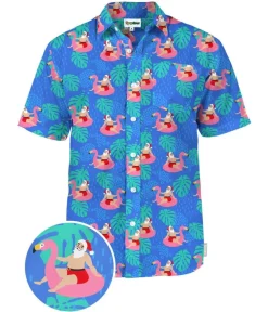 Tipsy Elves Men's Santa Pool Party Button Down Shirt