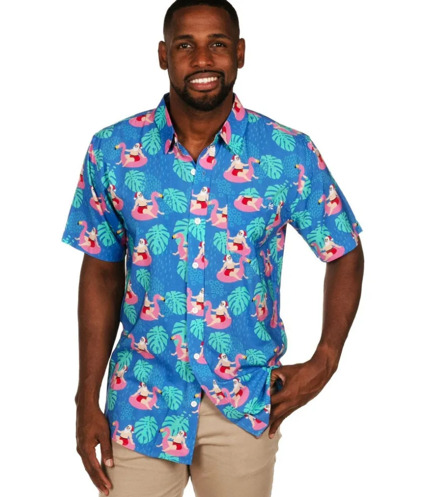 Tipsy Elves Men's Santa Pool Party Button Down Shirt