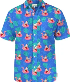 Tipsy Elves Men's Santa Pool Party Button Down Shirt