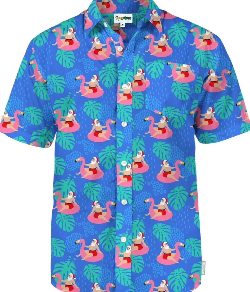 Tipsy Elves Men's Santa Pool Party Button Down Shirt