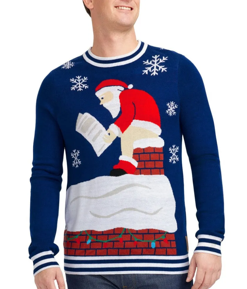 Tipsy Elves Men's Santa's Log on the Fire Ugly Christmas Sweater Outlet