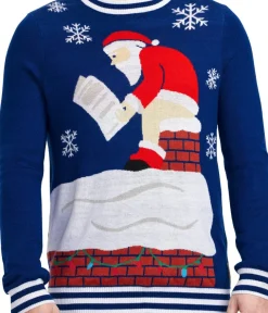 Tipsy Elves Men's Santa's Log on the Fire Ugly Christmas Sweater Outlet
