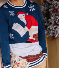 Tipsy Elves Men's Santa's Log on the Fire Ugly Christmas Sweater Outlet
